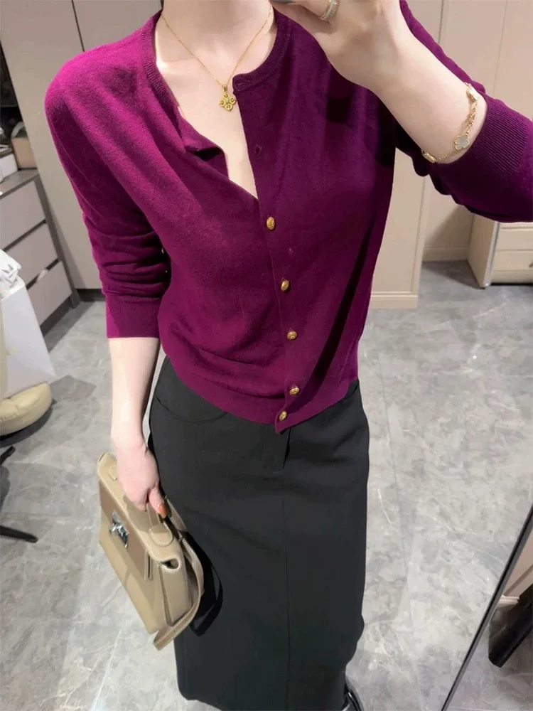 

Women's Merino Wool Cardigan O-neck Soft Touch Sweater Shirt Autumn Winter Cashmere Knitted Clothing Bottoming Top Warm Soft