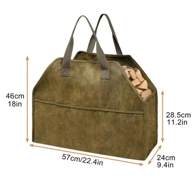 Extra-Large Waxed Canvas Firewood Carrier Bag - Portable,Durable,Multi-Purpose Tote for Wood,Garden Tools & Outdoor Gear Storage