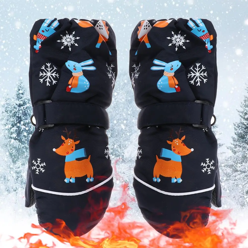 Winter Kids Boys Girls Deer Rabbit Non-slip Waterproof Children Ski Gloves Windproof Long-sleeved Mittens Thick Warm