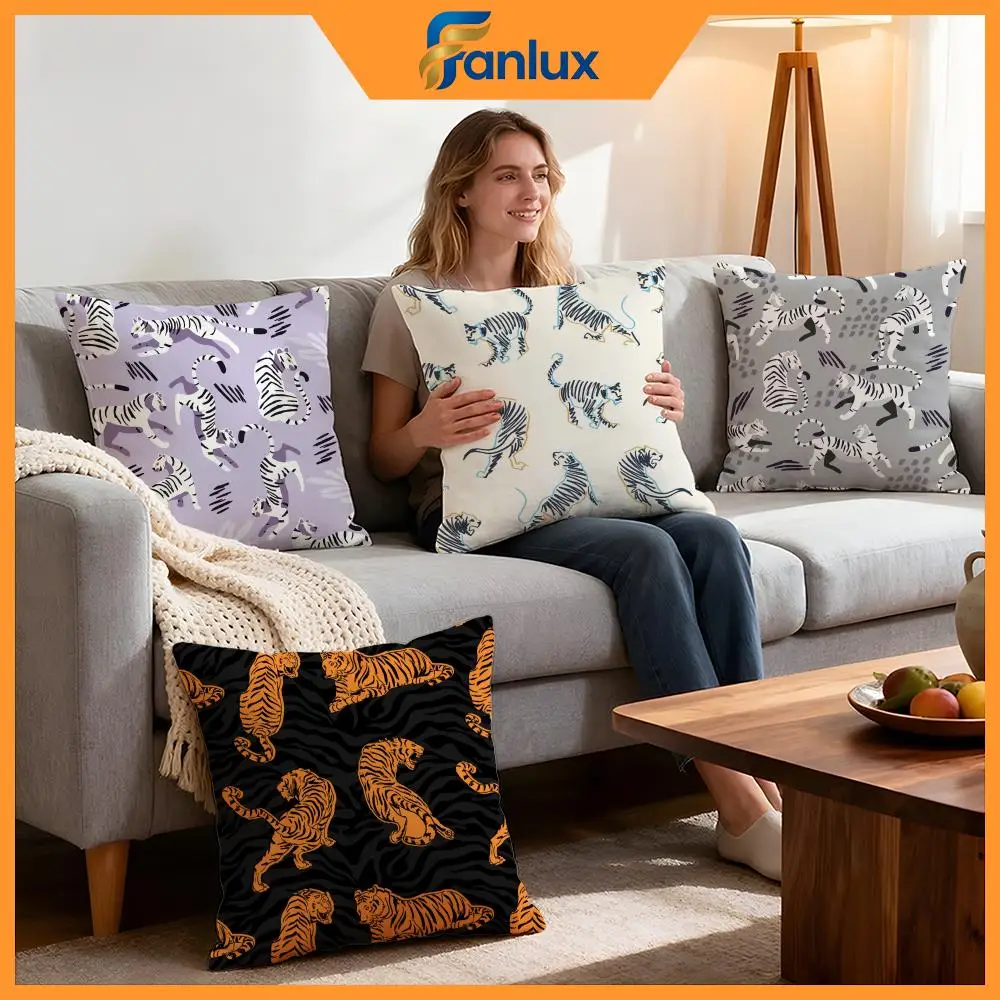 Pattern Tigers Print Cushion Cover 4Pcs Decorative Covers Soft Cushion Case for Sofa Couch Decor 40x40 45x45 Pillowcases