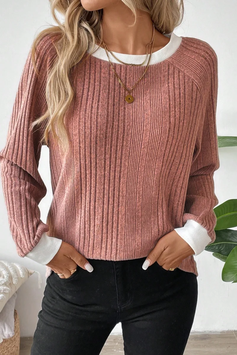 2024 Spring And Winter New Solid Color Ribbed Pit Pullover Long-Sleeved Sweater Fashion Everything