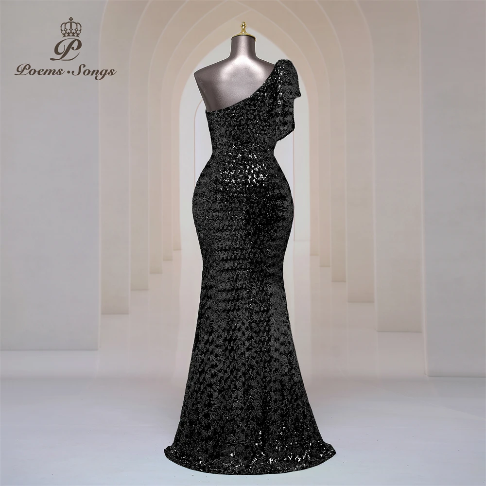 Elegant black evening dress party for women one-shoulder side slits slant shoulder mermaid prom dress party dresses formal dress