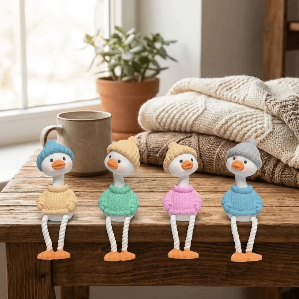 4PCS Realistic Mini Duck Ornament Cute PVC Computer Monitor Decoration Cartoon Micro Landscape Ornaments Car Decorations