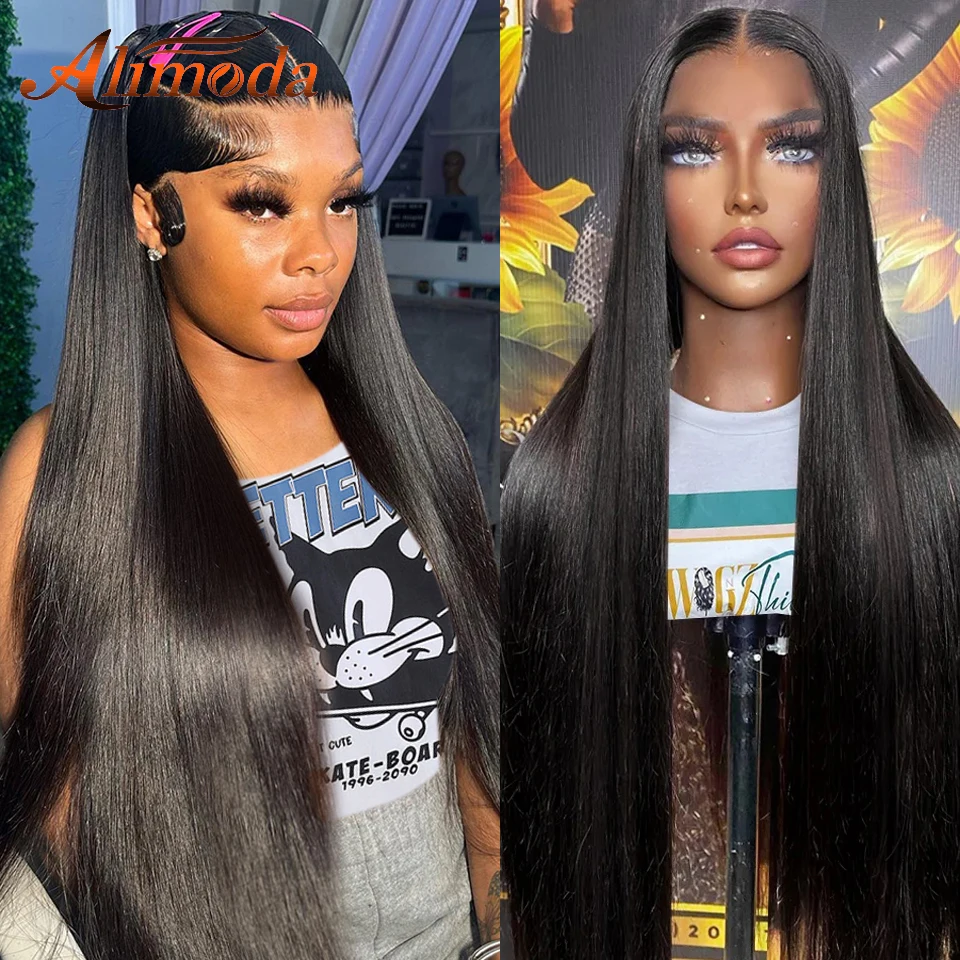 

Glueless 13x4 Human Hair HD Straight Lace Wigs 5x5 HD Lace Closure Wigs Preplucked Natural Hairline For Women With Elastic Band