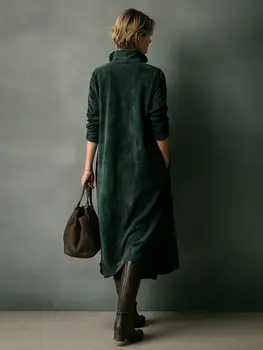 Suede New Dress Pocket Loose Long Casual Dress Solid Color Midi Relaxed Fit Dresses Female Clothing Autumn Winter Dresses 2 Suede New Dress Pocket Loose Long Casual Dress Solid Color Midi Relaxed Fit Dresses Female Clothing Autumn Winter Dresses 2