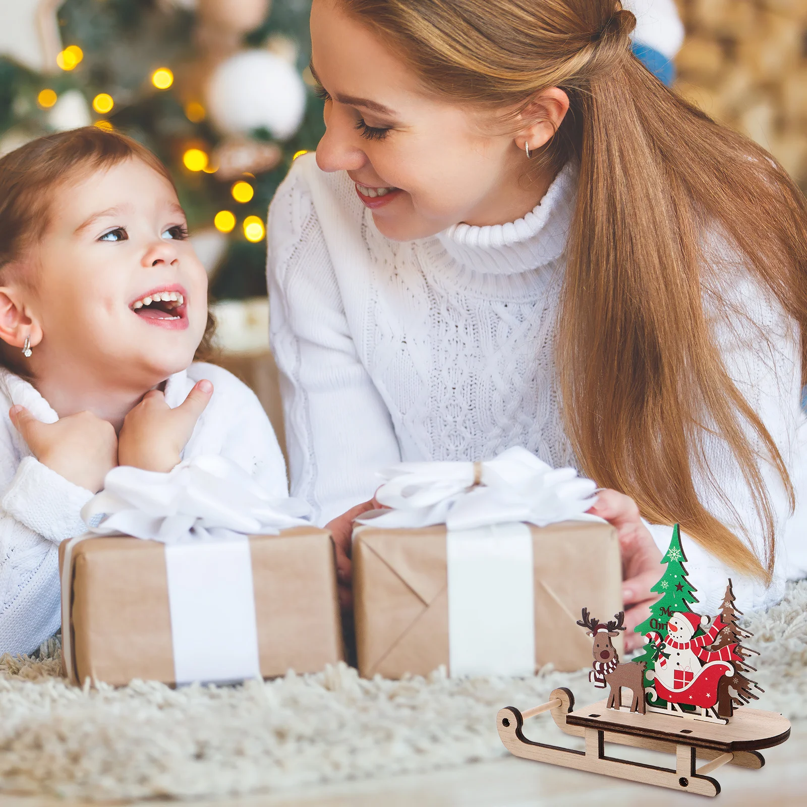 

Wooden Christmas Decoration Handcrafted Snowman Sleigh Miniature Holiday Centerpiece Kids Diy Ornament Tabletop Mantle Decor