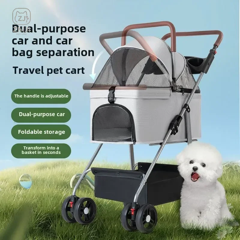 Pet Cart Dog Cat Light Foldable Can Be Separated Out Pet Hand Push Walking  Can Be Separated Basket  Dog Stroller Seat Trolley
