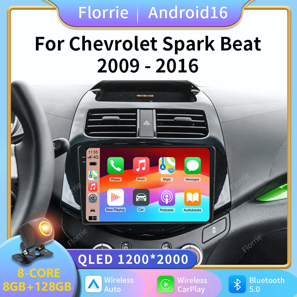 2K Android 16 Car Radio For Chevrolet Spark Beat Matiz Creative 2009-2016 Multimedia Video Player Navigation GPS Carplay RDS 4G
