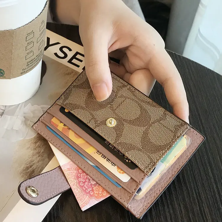 Mini Slim Luxury Card Holder for Girls Students Snap Button Wallet Anti-magnetic Driver License Card Case