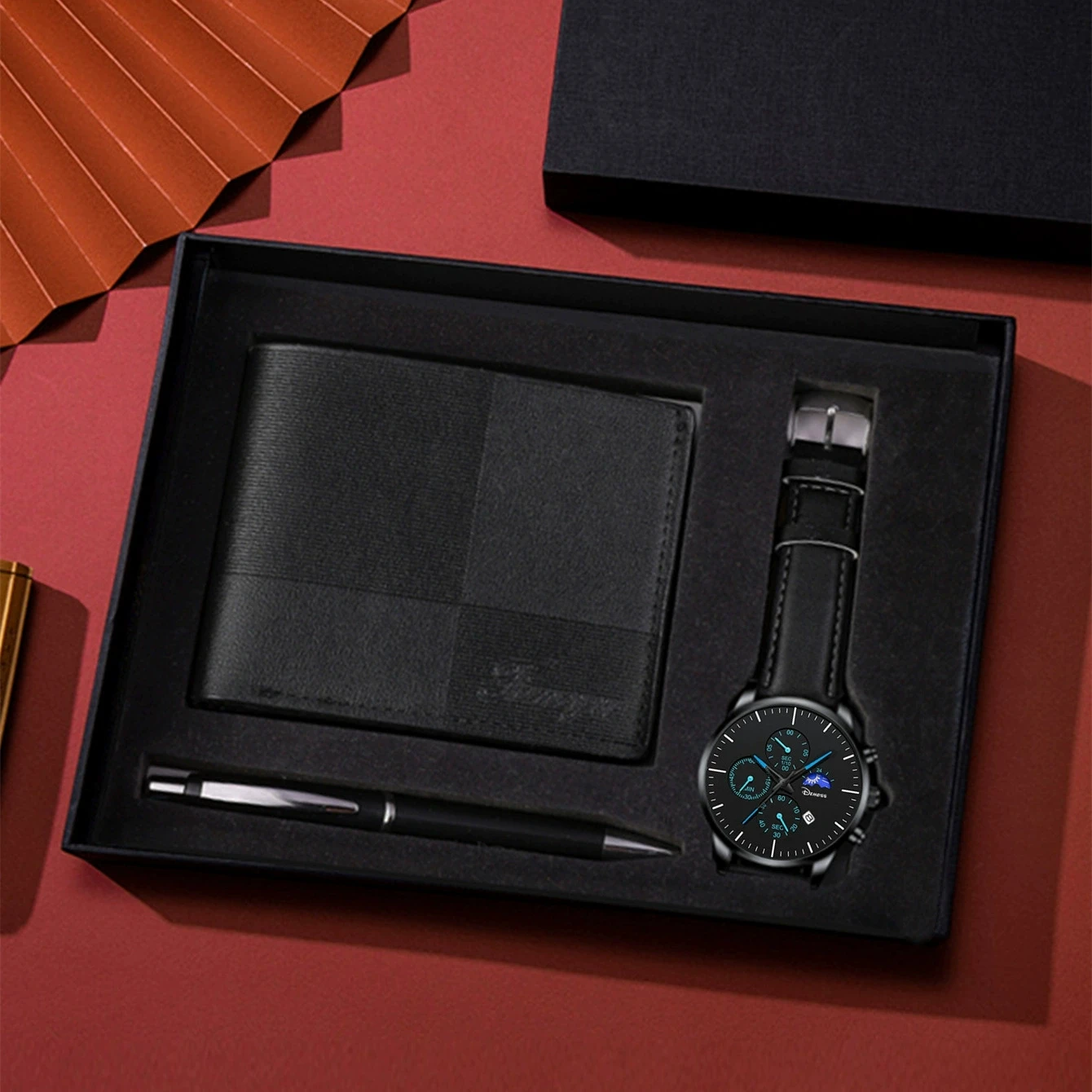 

3Pcs Men's Gentleman Elegant Fashion Business Stainless Steel Watch Set, Wallet+Watch [Gift Box]