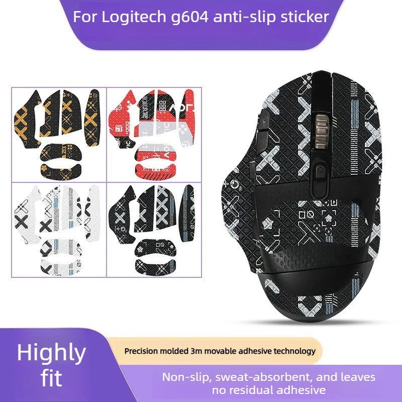 For Logitech G604 Anti-Slip Mouse Grip Tape, Printed Pattern Full Coverage, Sweat-Absorbent, Back & Side Button Stickers