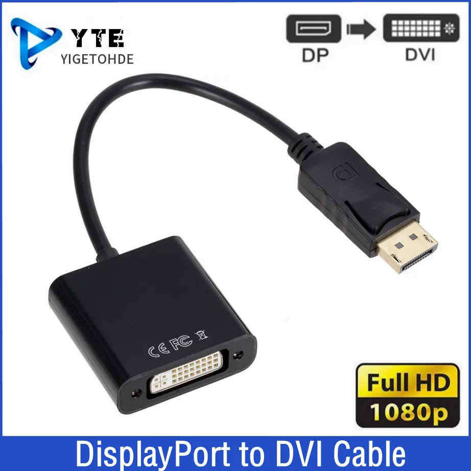 DisplayPort to DVI Cable Adapter Display Port DP to DVI Converter HD 1080p Male to Female For PC Laptop HDTV Monitor Projector