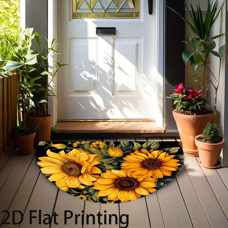 VIKAMA 2D Flat Sunflower Pattern Doormat Semi-circular Door Mat Arched Mat Entrance Carpet Home Decor Floor Rugs Welcome Rug