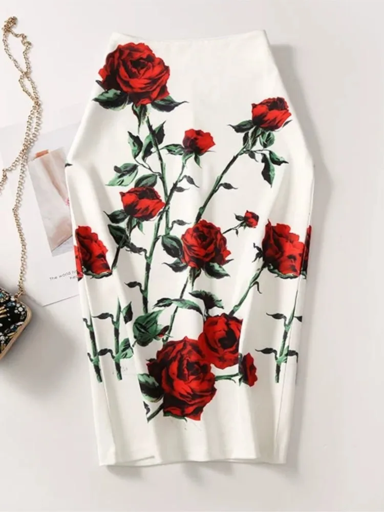 Femmes Vintage fleur imprimé jupe moulante mince Midi Sexy élégant jupe crayon sac hanche jupe de pansement hanche enveloppement Lolita jupe courte