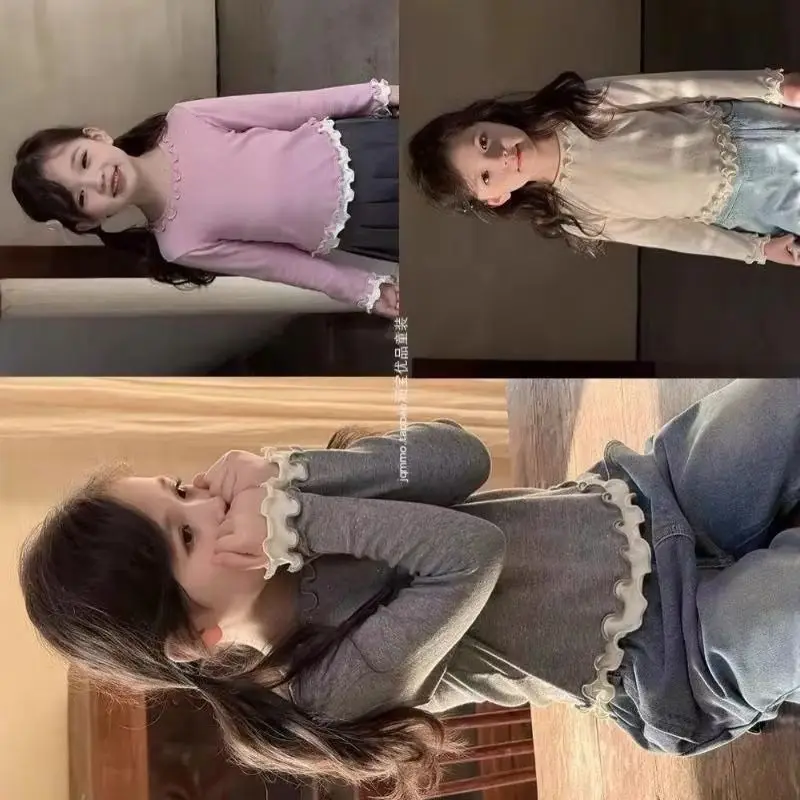 Child Cartoon Kawaii Long Sleeved Autumn New Princess Round Neck Tops Sweet Fashionable T-Shirt Sweat Wicking Moisture Absorbing