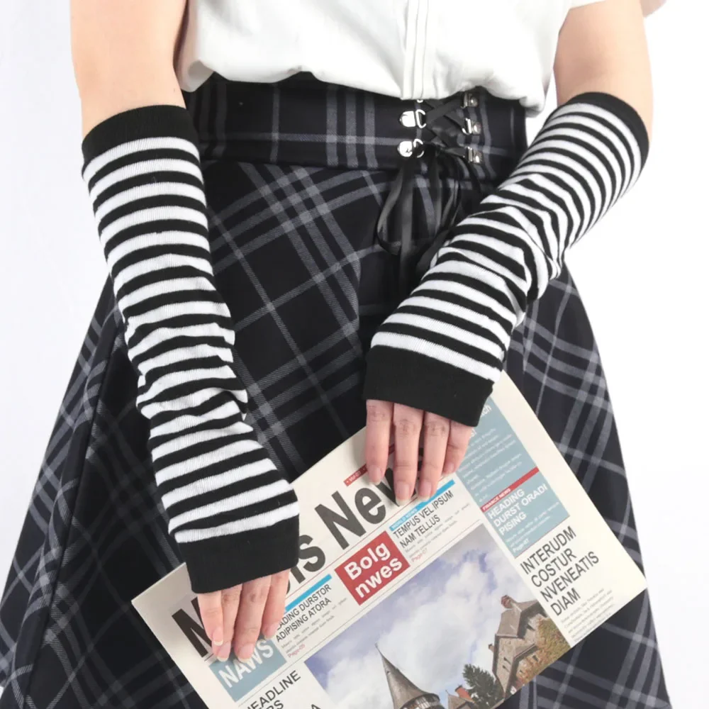 

Black White Gothic Punk Anime Thin Soft Gloves JK Girls Mittens Oversleeve Man Women Cuff Fingerless Arm Warmers Accessories