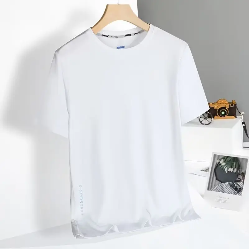 Summer Women's Ice Silk Quick Dry Thin Short Sleeve T-Shirt Casual Style round Neck Korean Fashion Loose Fit Polyester Fabric