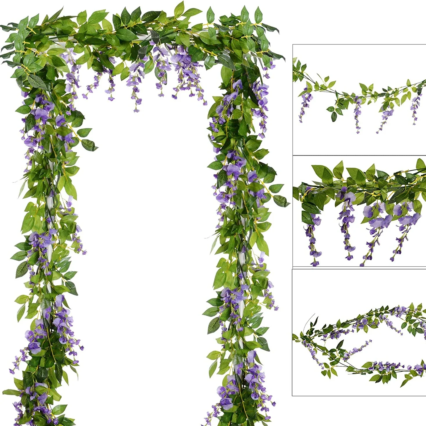 1.8M ดอกไม้ประดิษฐ์ผ้าไหมเทียม Wisteria Vine หวายแขวนดอกไม้สำหรับ Home Garden พิธีจัดงานแต่งงานตกแต่งดอกไม้