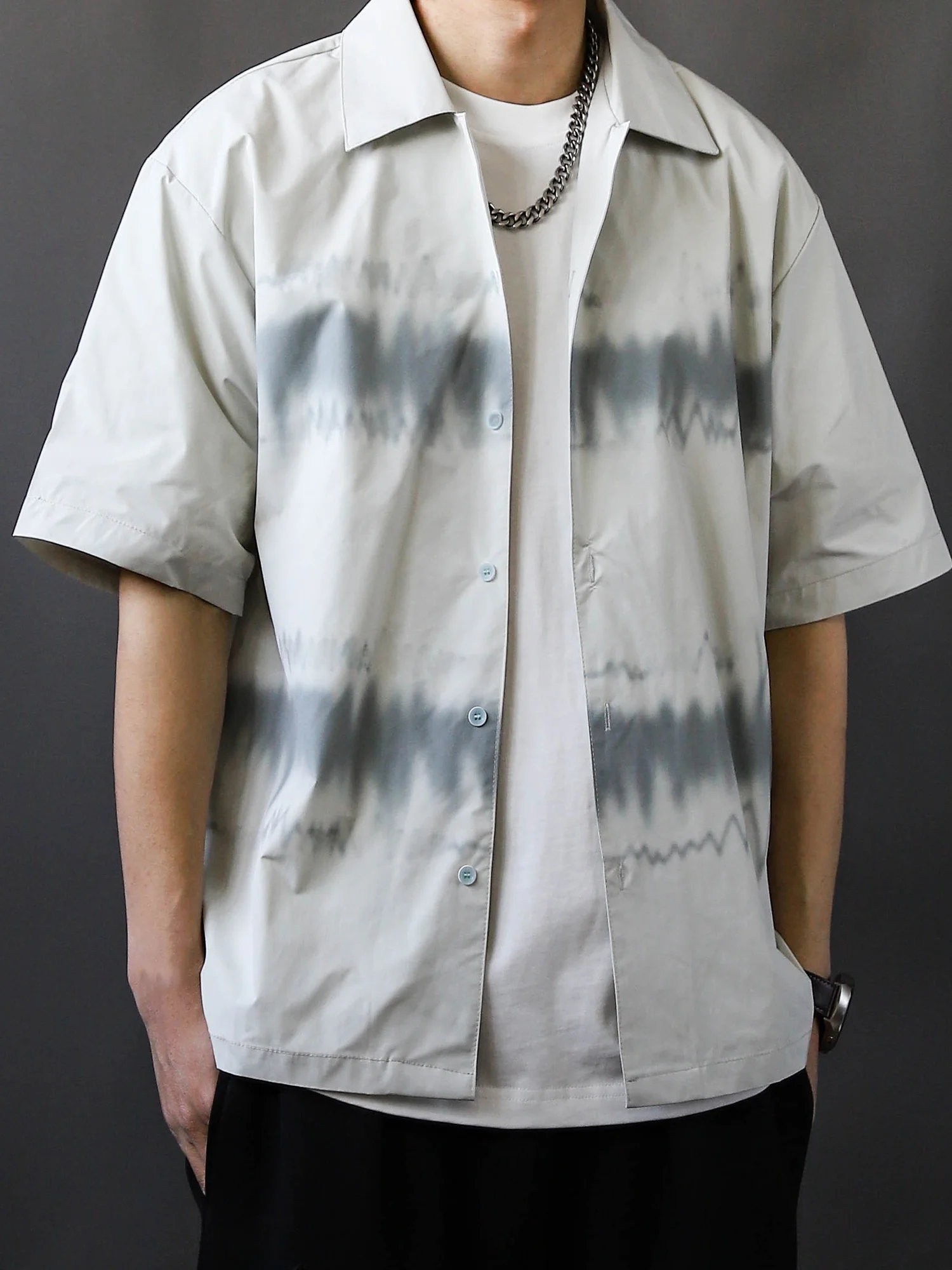 

Мужская повседневная рубашка свободного кроя с коротким рукавом, лето 2025, с цифровым принтом, отложным воротником, в японском стиле, свободный крой, новинка лета