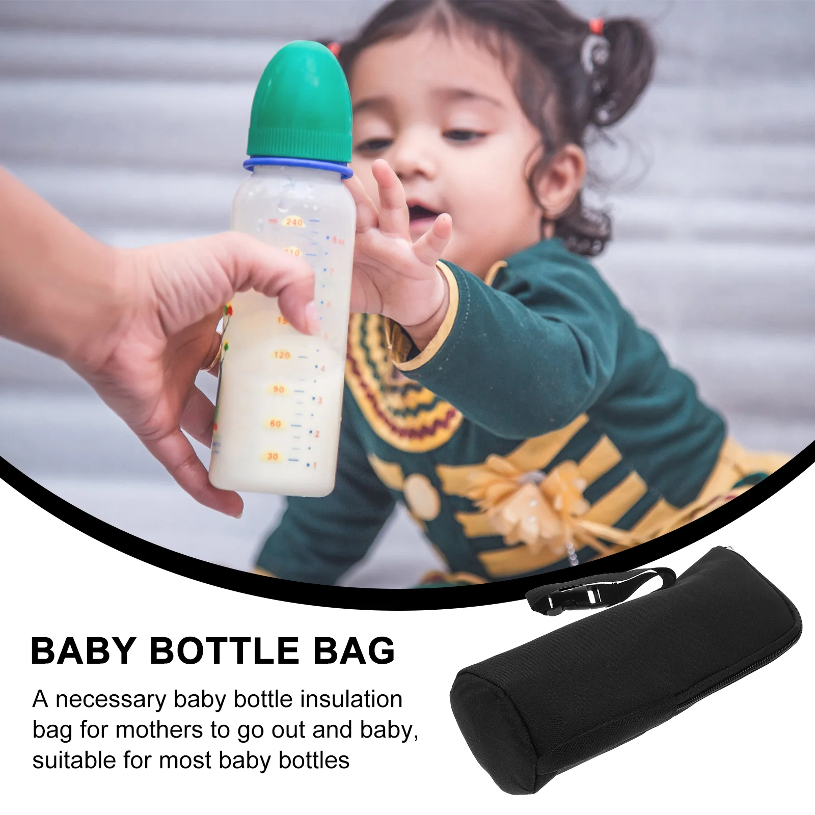 Insulated Baby Bottle Bag Black Thermal Holder for Stroller Travel Keeps Warm Clip Trolley Suitable Most Bottles