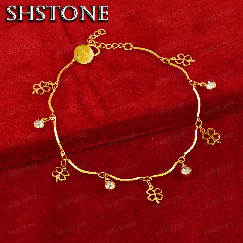 18K Gold Zircon Lucky Grass Chain Bracelets For Woman Party Engagement Wedding Fashion Jewelry Gifts