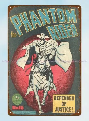 Phantom Rider 1954 Defender of Justice book cover metal tin sign bar club home