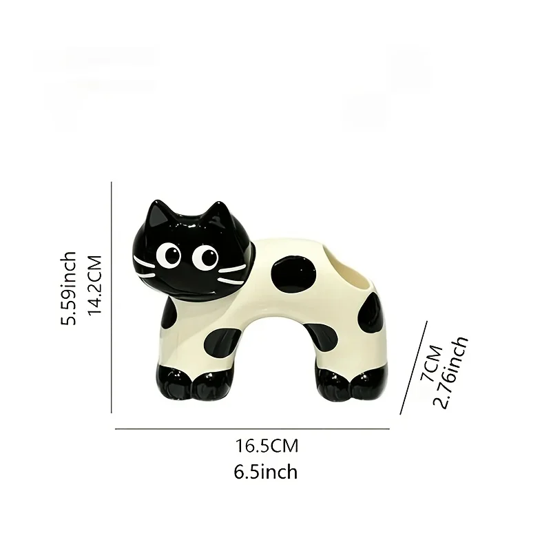 Multipurpose Spotted Cat Toothbrush Holder, Ceramic Electric Toothbrush Holder, Makeup Brushes And Pens, Cute Desktop Decoration