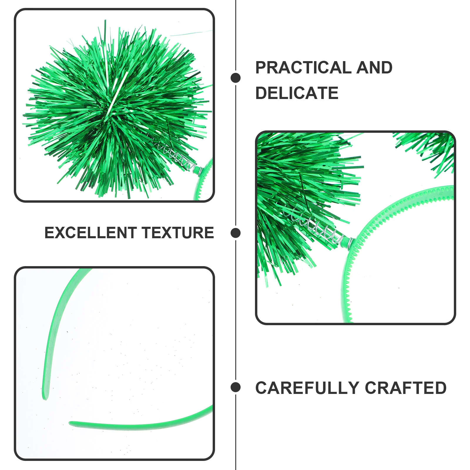 

Glitter Tinsel Pom Pom Headband Holiday Hair Accessory Birthday Party Carnival Stage Performance Green Hair Styling