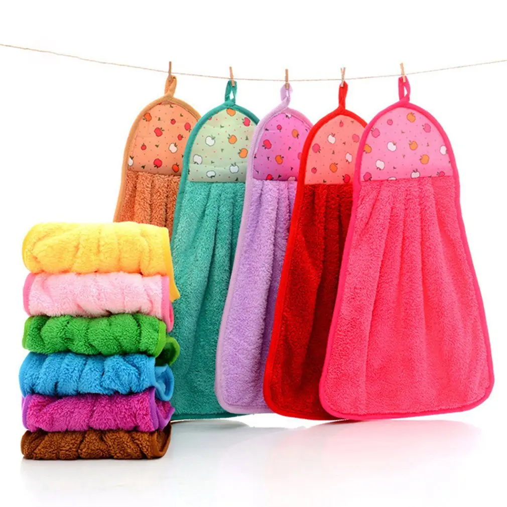 

Coral fleece kitchen housework Hook cleaning supplies bathroom hanging type absorbent hand towel to Kitchen oil towel 28*40cm