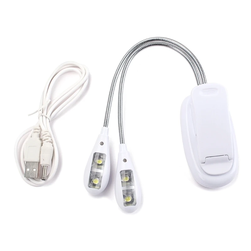 Dual Arm Music Stand Light, Clip on LED Book Light, USB and AAA Battery Operated