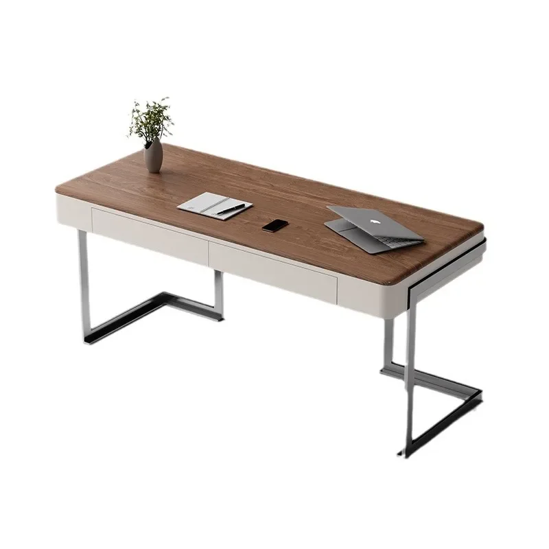 Retro style solid wood desk Italian minimalist walnut computer desk creative study