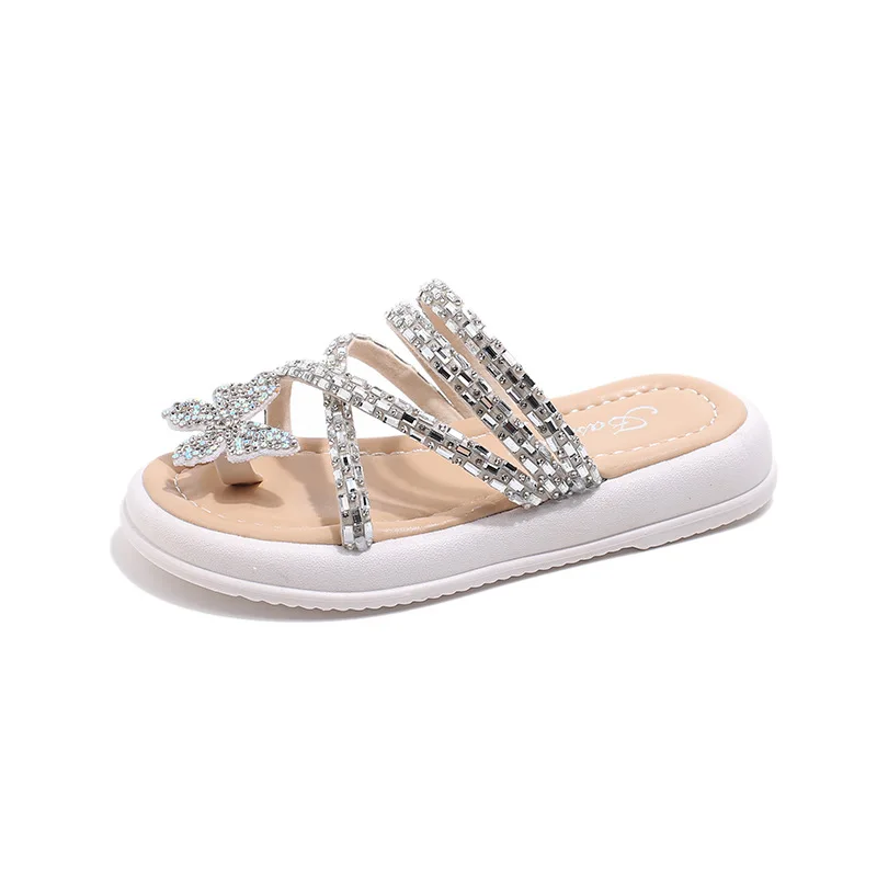 New Summer Children\'s Slippers Luxury Rhinestone Strap Girls Princess Causal Beach Slippers Fashion Butterfly Kids Flip Flops