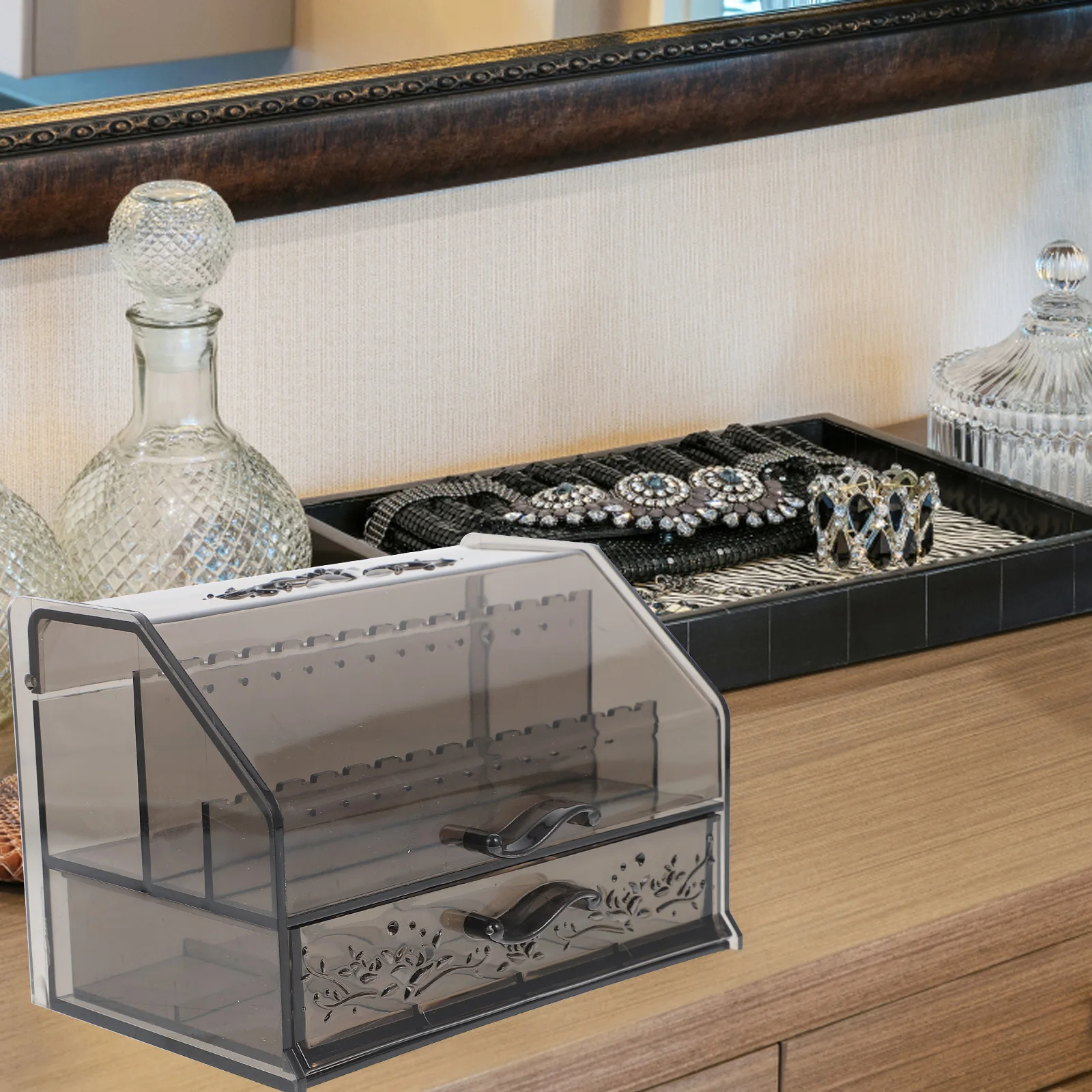 

Acrylic Jewelry Organizer Drawer-Type Multi-Function Storage Box for Earrings Necklaces Desktop Cosmetics Acrylic Jewelry Case