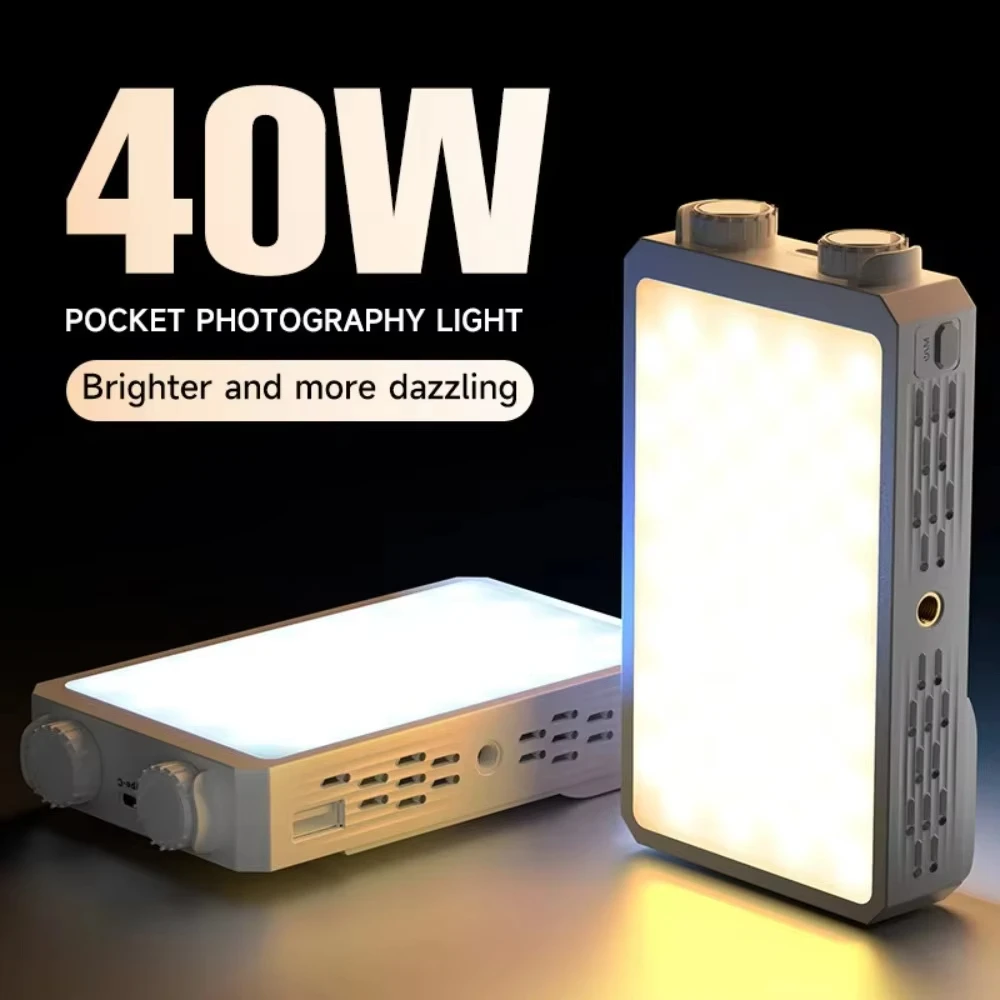 Nova Luz de Preenchimento LED Portátil de 40W, Tamanho de Bolso, com Bateria Integrada, Luz LED Suave Ajustável de Duas Cores