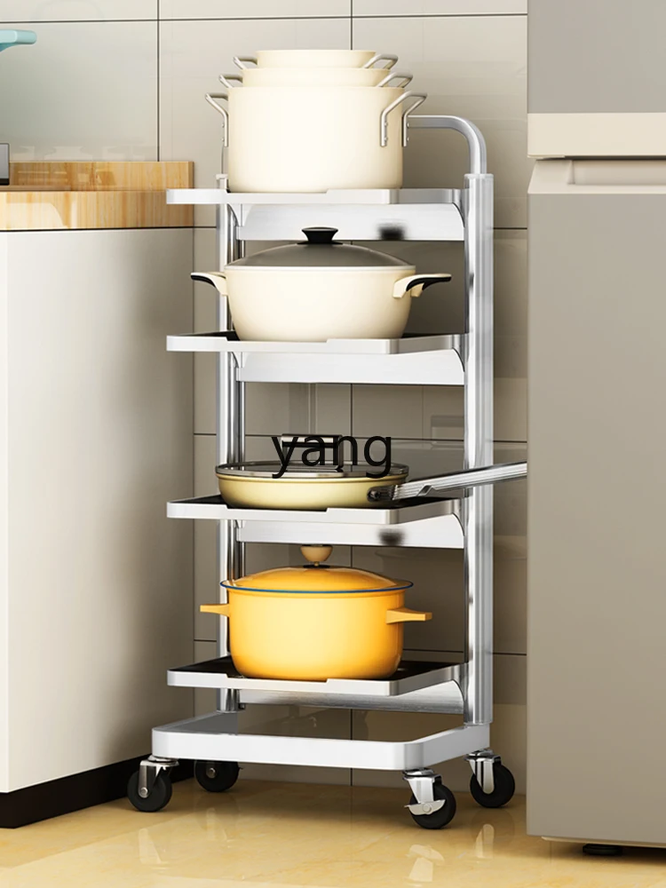 LMM Kitchen Shelf Floor Multi-Layer Stainless Steel Pot Shelf Pot Rack