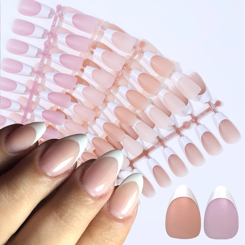 240pcs/box White French Tips Press On Nail Semi-finished Product Xxs Almond Pre-french No Need To File Soft Gel Fake Nails