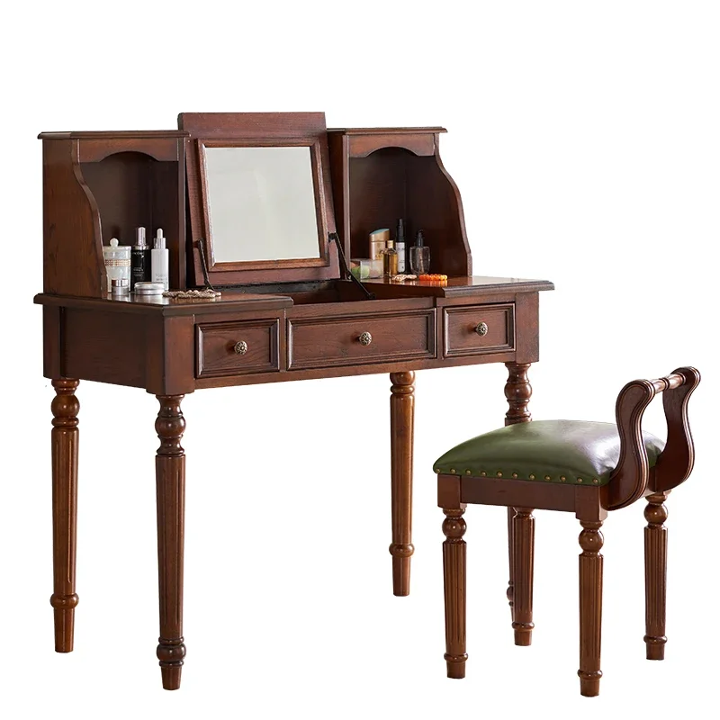 

Brown Handles Dressing Table Bedroom Storage Nordic Wood Hotel Makeup Table Mirror Women Luxury Mesa De Maquillaje Furniture