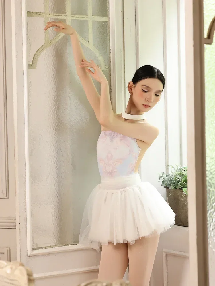 stand collar air yoga clothes printed gymnastics leotard adult ballet practice dancewear sexy ballerina dance leotards for women