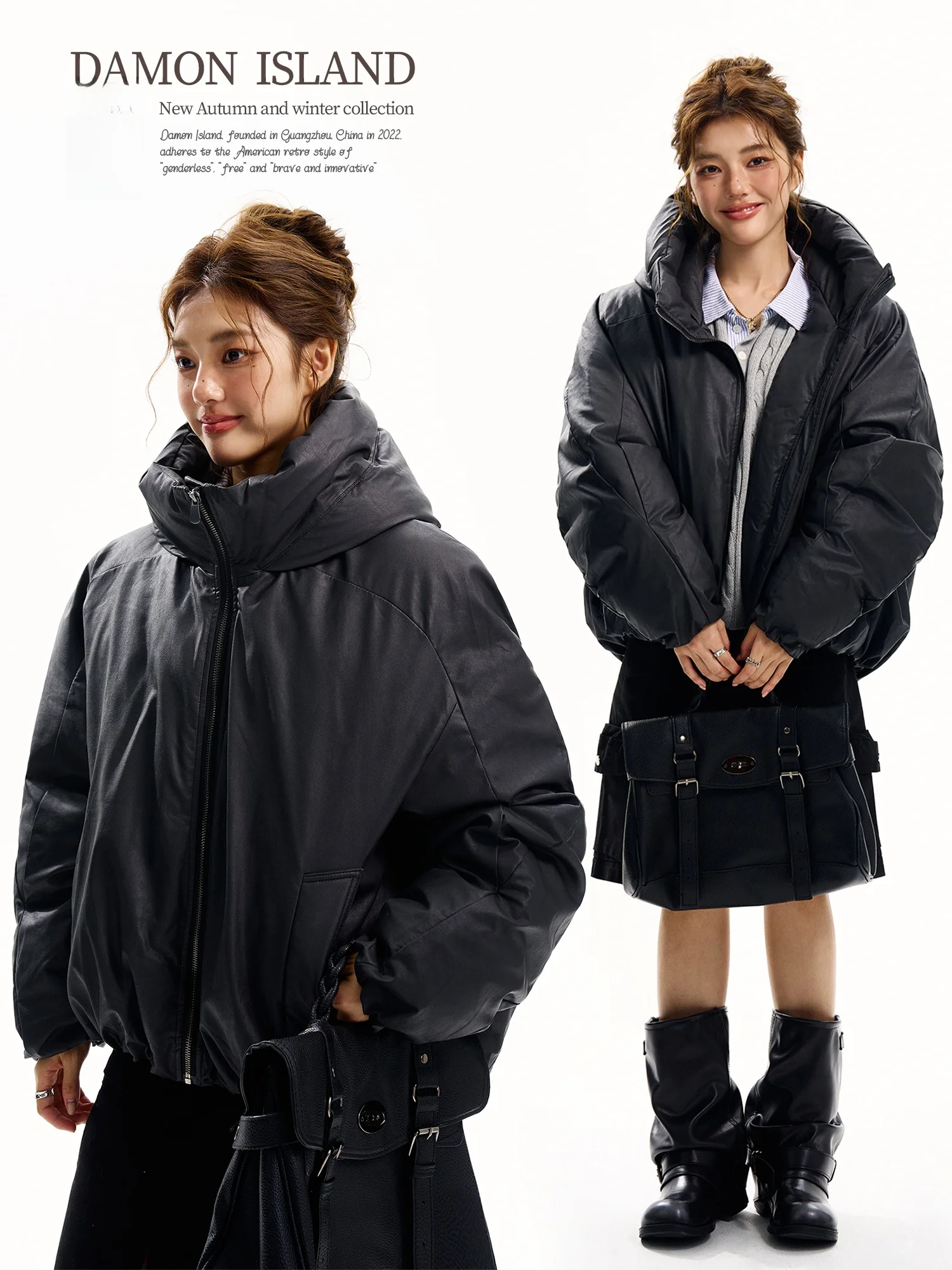 

Зимнее утепленное пальто Damon Island в американском ретро-стиле из искусственной кожи с капюшоном, хлопковое, для пар, высококачественное