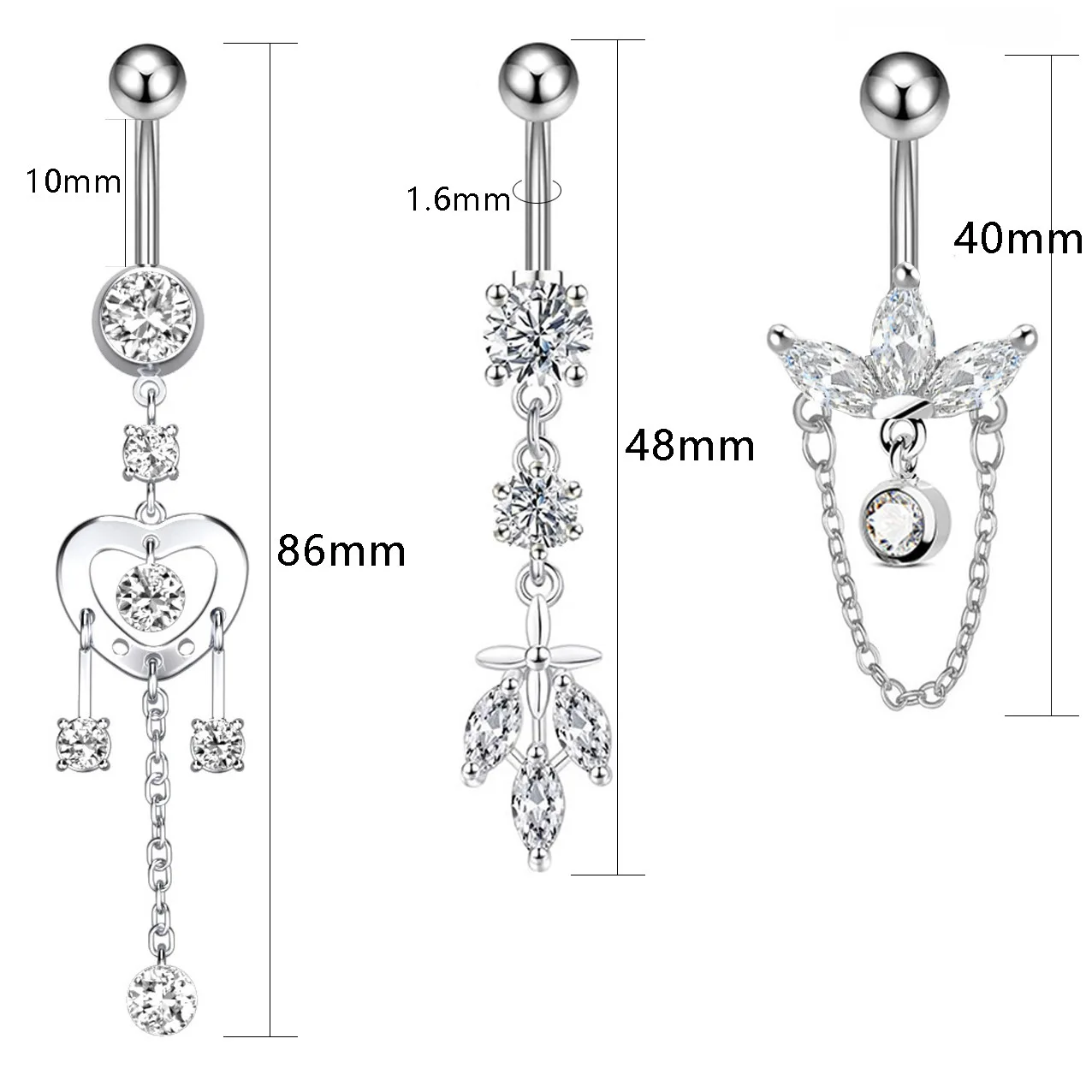 2pcs/lot belly button ring  piercing jewelry  Long chain butterfly water droplet moon  navel rings seamoonpiercing