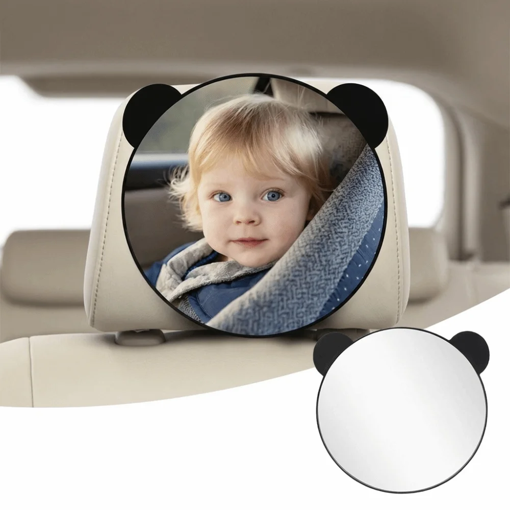 Bear Ear Car Mirror Round Mirror Face Adjustable Rearview Mirror for Infant Rear Facing Monitoring Car Safety Mirror