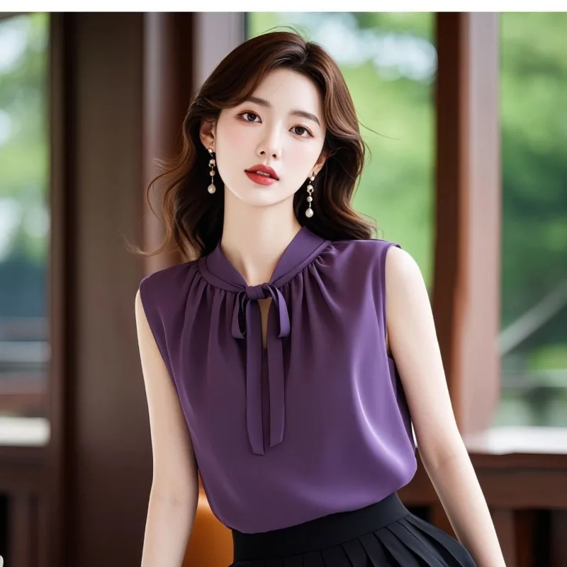 

Women Clothing Summer Casual Fashion Simplicity Solid Color Sleeveless Shirts Women's Trend All-match Temperament Tank Top Tops