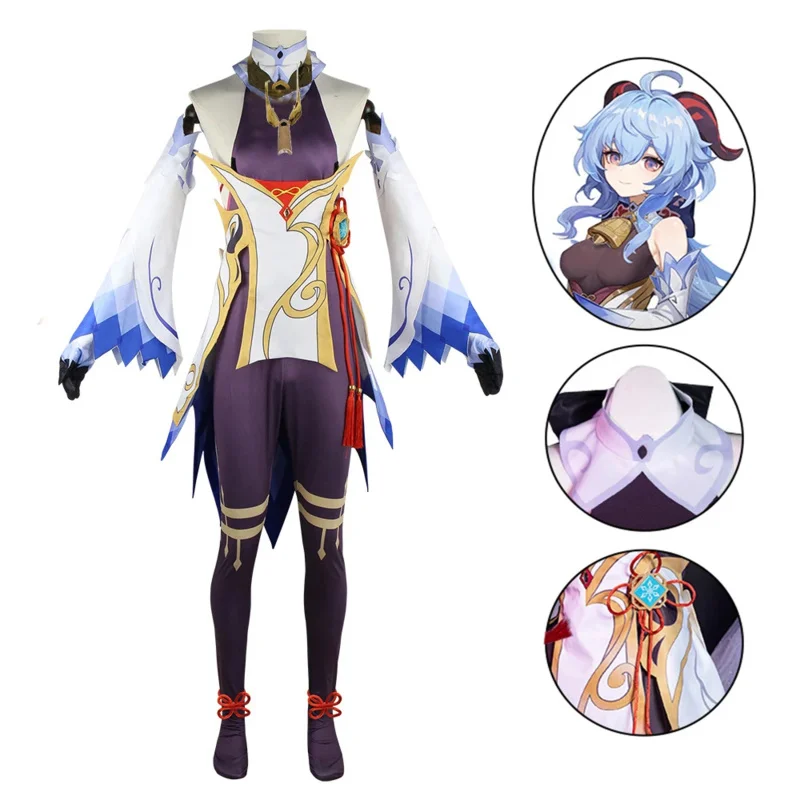 

2025 ♥ New Game Impact Cosplay Costume Jumpsuit with Headwear Horn Gan Yu Wig Halloween Ganyu Genshin C ☆★