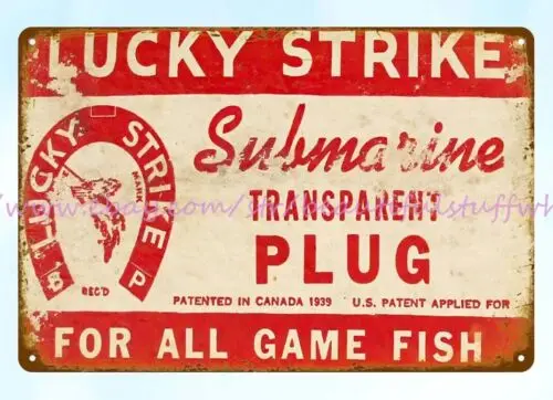 Lucky Strike Submarine Transparent Plug fishing lure tackle bait metal tin sign