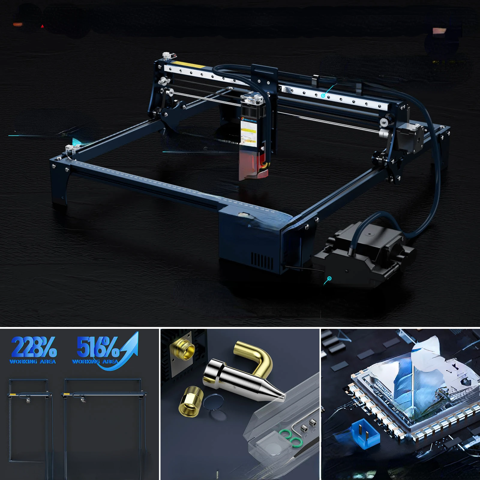 

10W Laser Engraver Cutter, Automatic Air-Assist, 0.06X0.08Mm Laser Focus, 32-Bit Motherboard, 410X400Mm Area