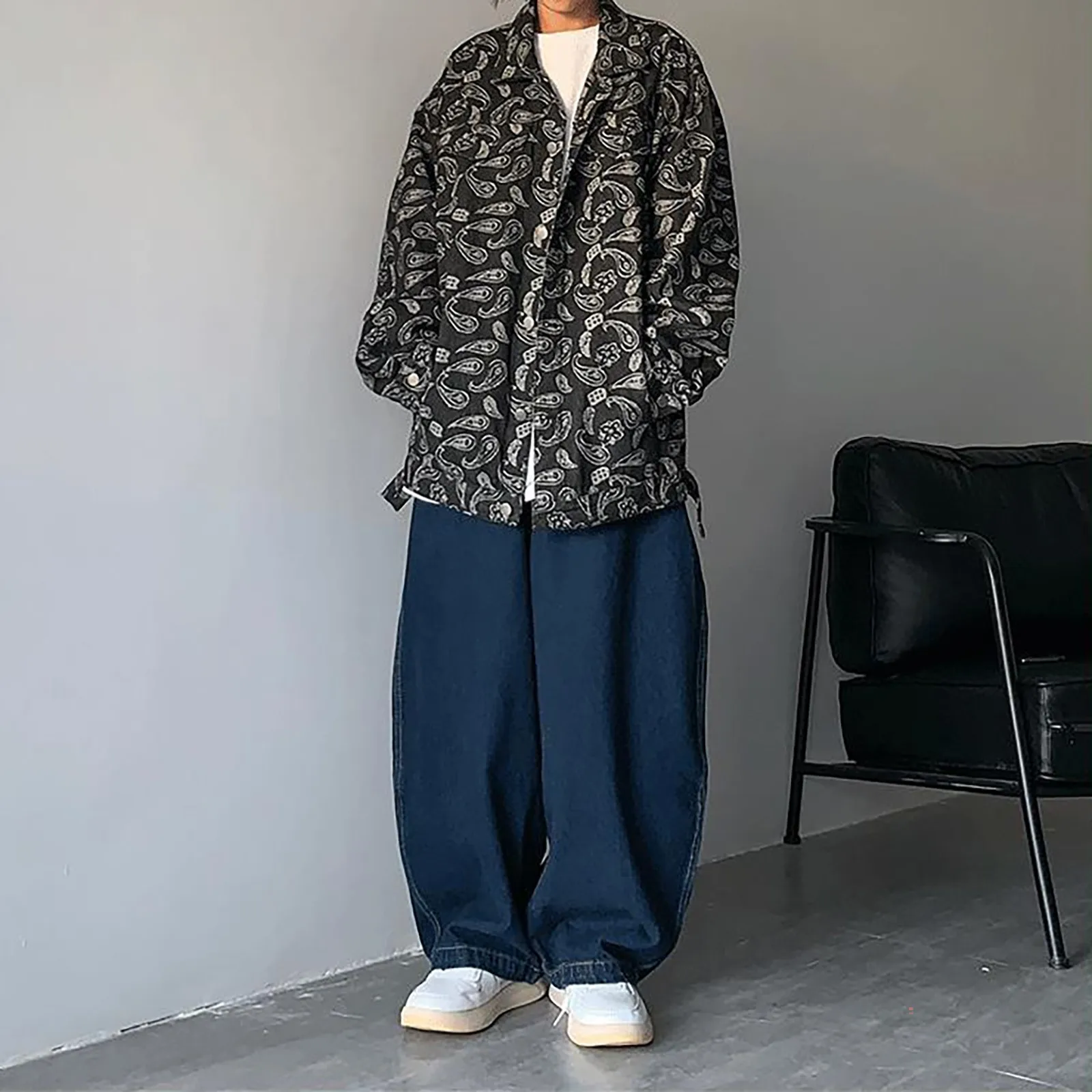 Autumn Winter Cowboy Blue Baggy Jeans Wide-Legs Y2k Longsleeve Flared Jeans Man Pants Japan Korean Harajuku Vintage Denim Jeans