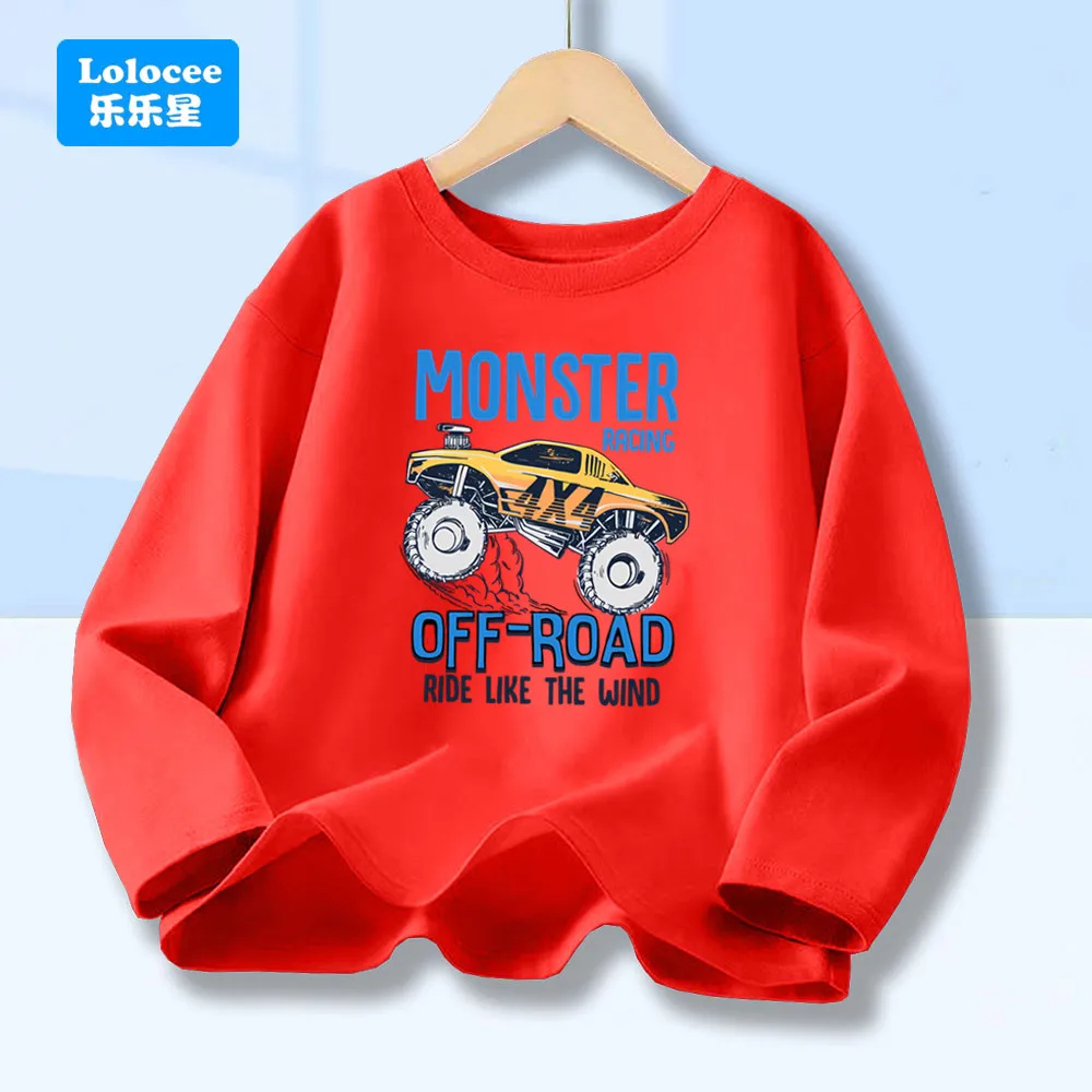 الوحش شاحنة تي شيرت مطبوع الأولاد على الطرق الوعرة مركبة قميص قميص قطني بكم طويل المحملة للجنسين ربيع الخريف الكرتون القمم CZ1 #4