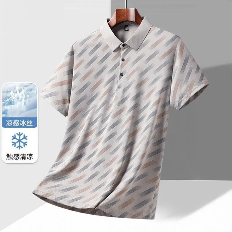 

Men's Summer Ice Silk Short Sleeve Collared Polo Shirt Casual