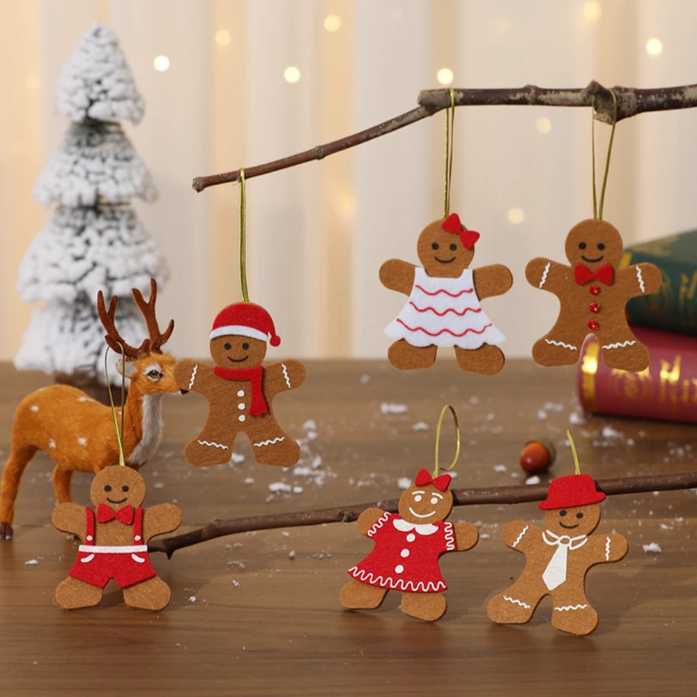 Runtowo 6 Stück Weihnachtsbaum-Anhänger, Vlies-Lebkuchen-Weihnachtsschmuck, 2025 Weihnachts-Partyzubehör