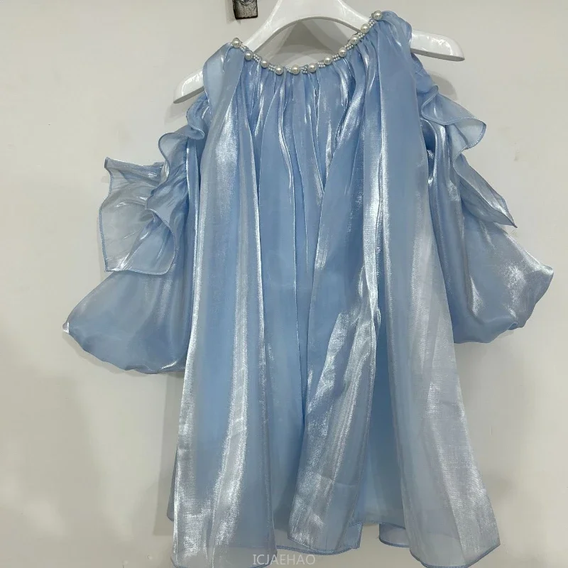 

2025 Girls Ruffle Trim First Birthday Princess Dress Kids Party Host Formal Performance Gown Formal Occasion Solid Color Outfit